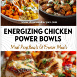 Vibrant chicken and sweet potato bowl with rice, colorful veggies, and a light dairy-free dressing for a healthy dinner.